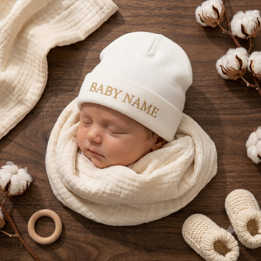 Luxury Baby cap with Custom Gold Embroidery
