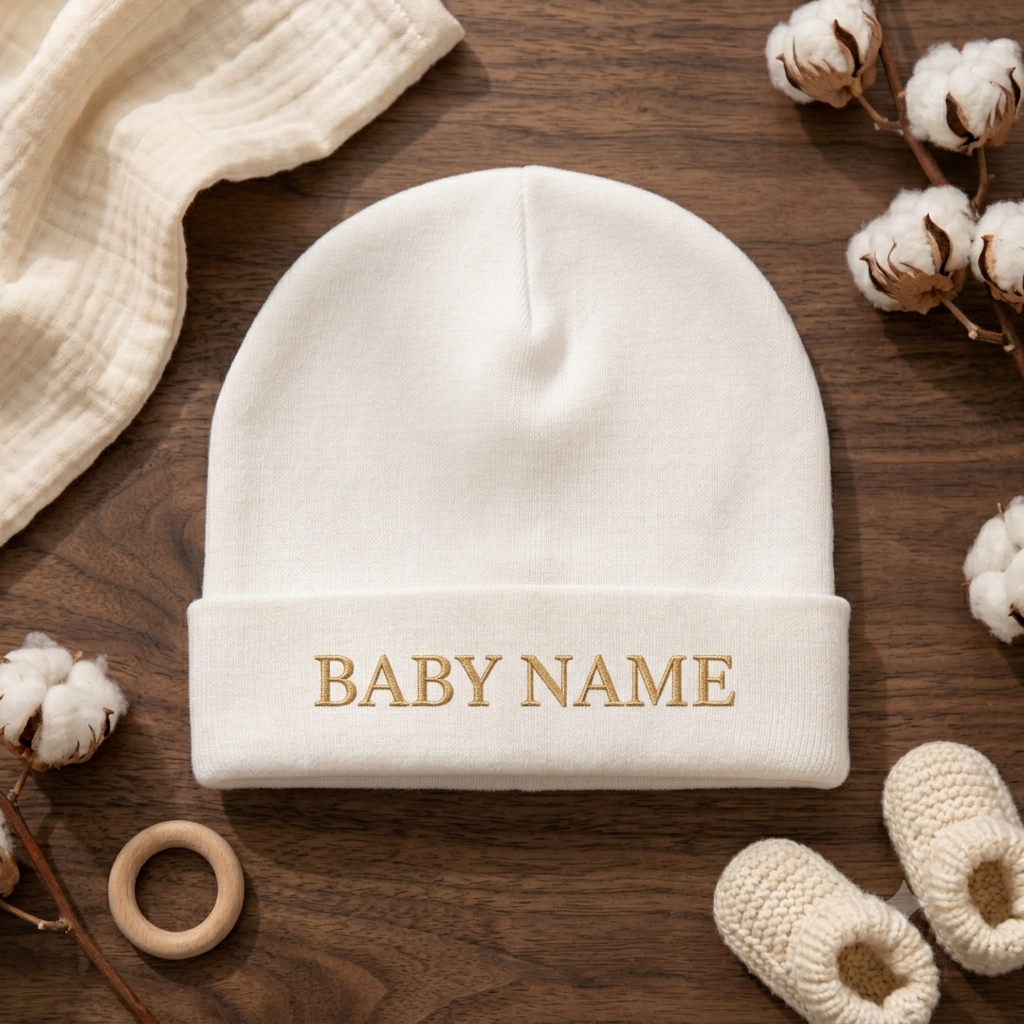 Luxury Baby cap with Custom Gold Embroidery