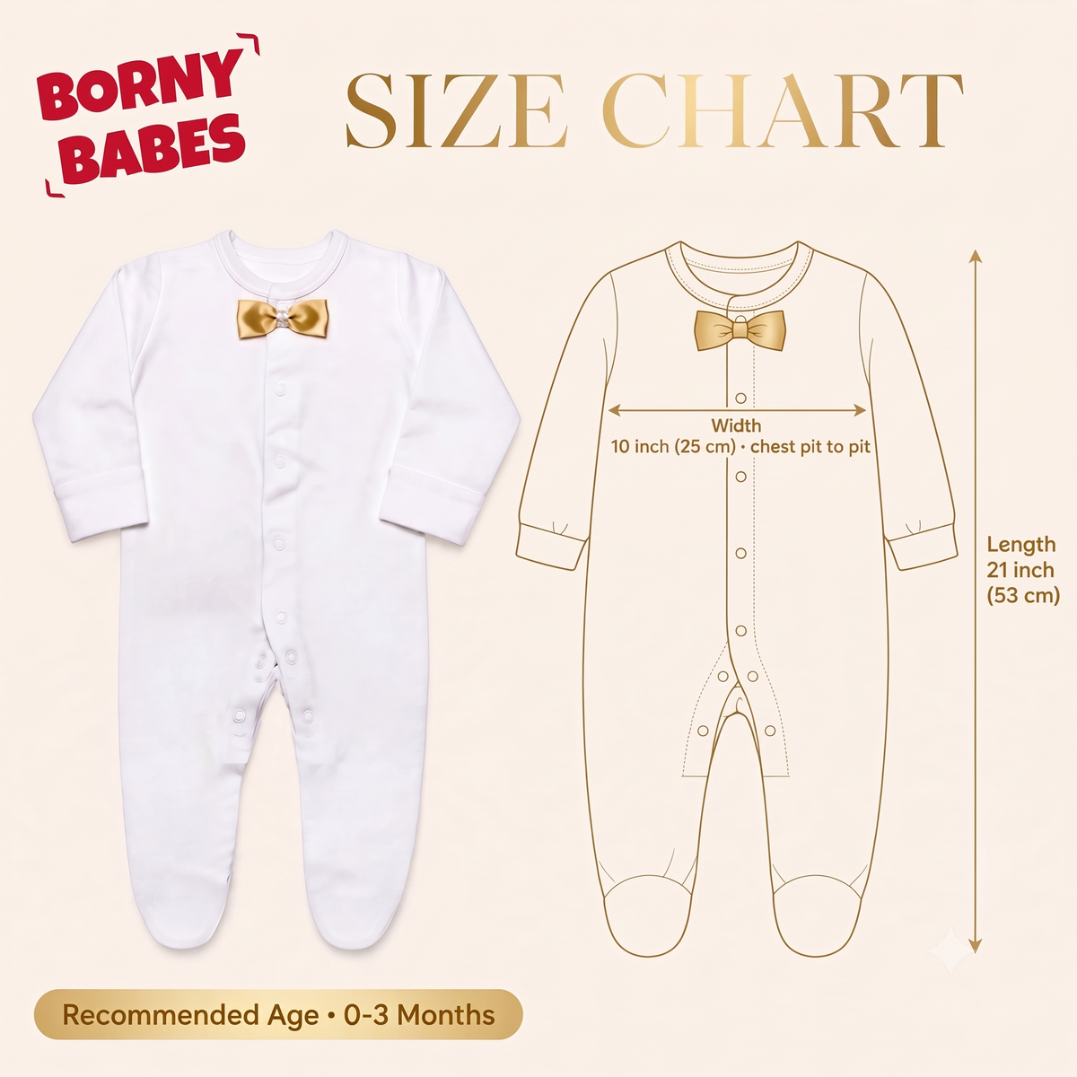 Borny Babes Personalized Baby Boy Cotton Romper – Custom Name & Crown Embroidery with Gold Bow Accent | Newborn Infant Sleepsuit (0–3 Months)