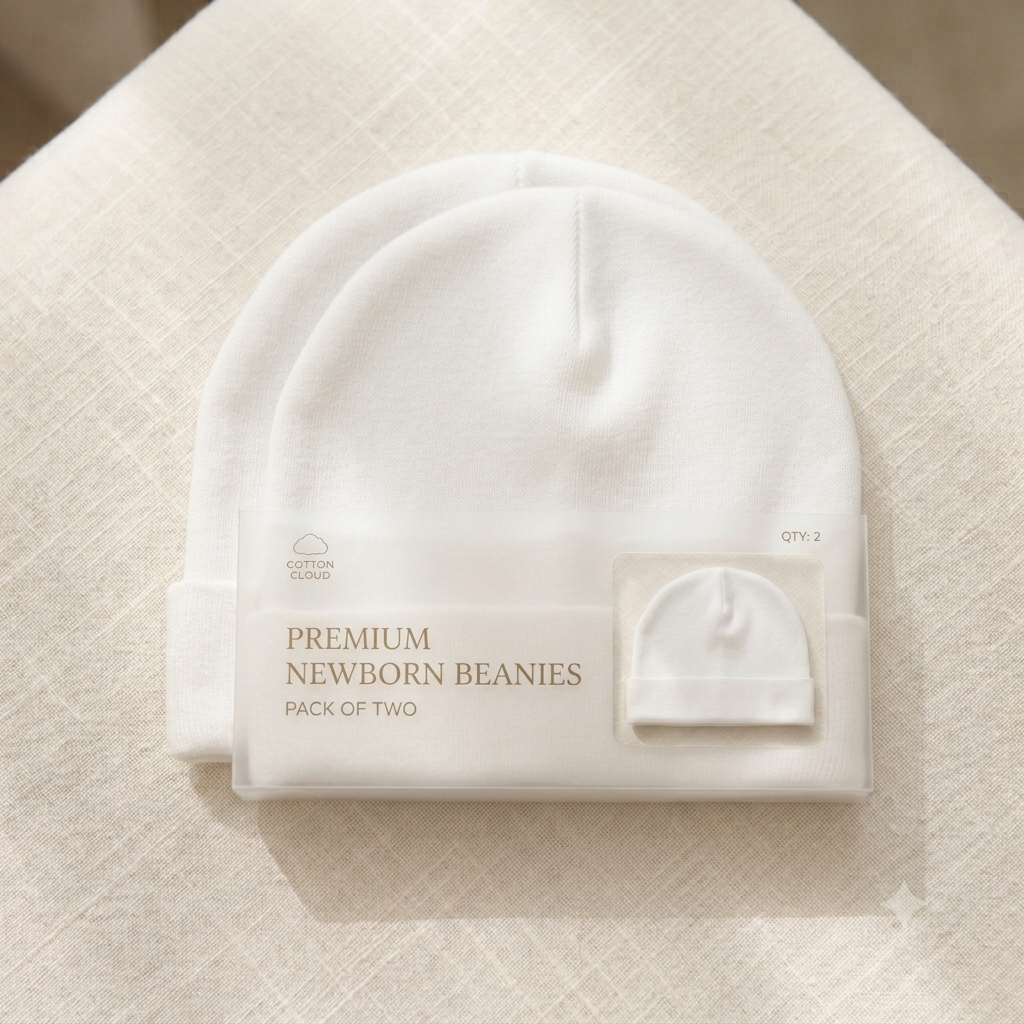 Pure Comfort Soft Cotton Newborn Caps – Set of 2