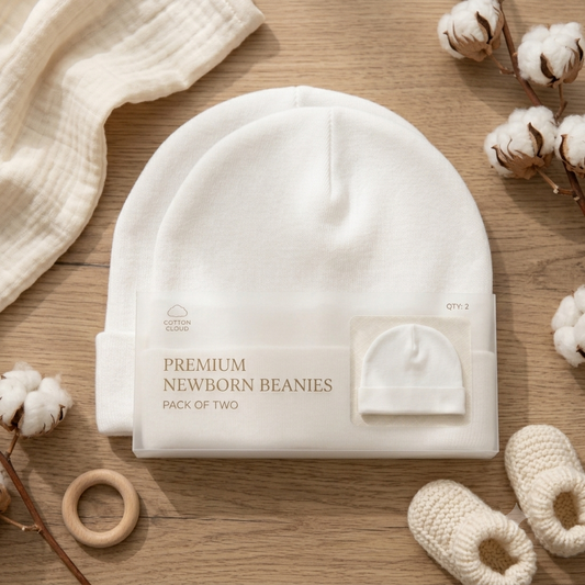Pure Comfort Soft Cotton Newborn Caps – Set of 2