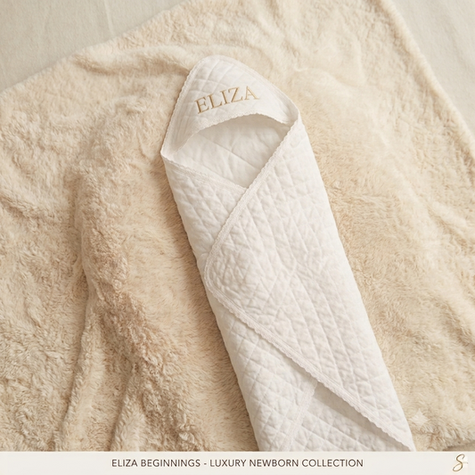 Personalized Baby Hooded Blanket - Custom Name Gold Embroidered Newborn Swaddle