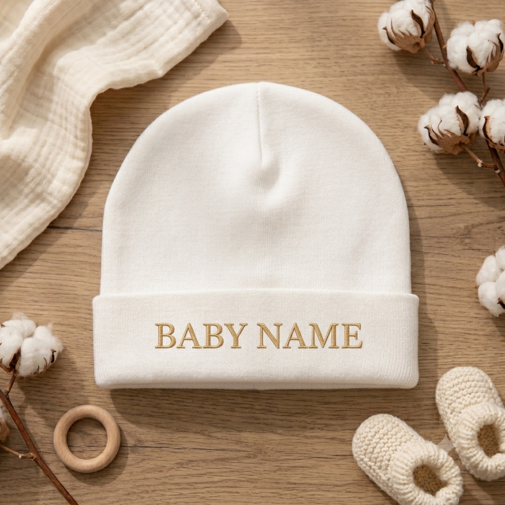 Luxury Baby cap with Custom Gold Embroidery