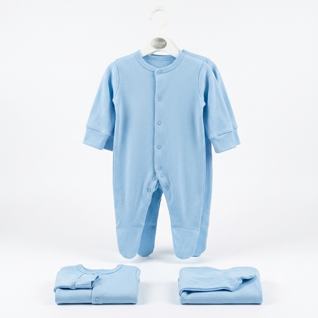 Unisex Light Blue Newborn Footie Onesie – Breathable Organic Cotton Long-Sleeve Baby Sleepsuit