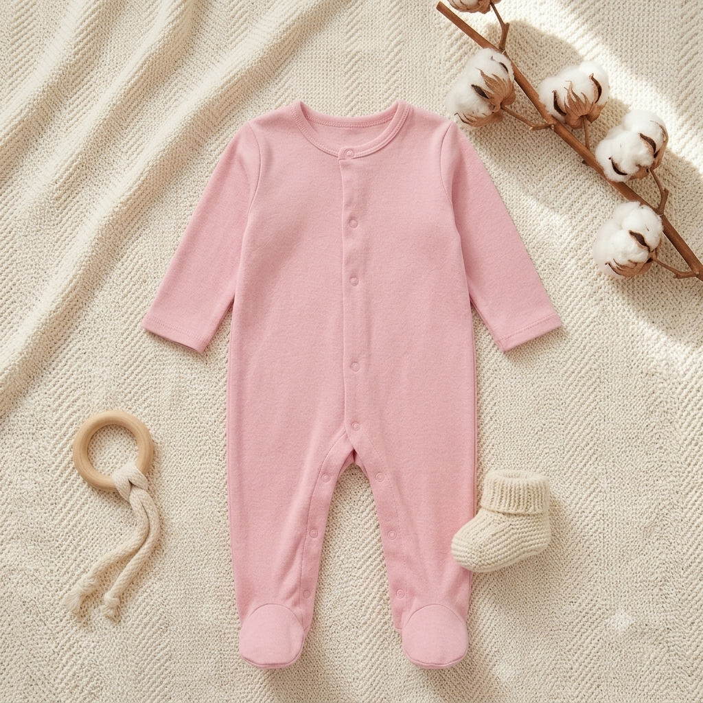 Pure Comfort Cotton Baby Footie Romper – Soft Pink