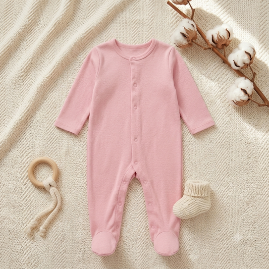 Pure Comfort Cotton Baby Footie Romper – Soft Pink