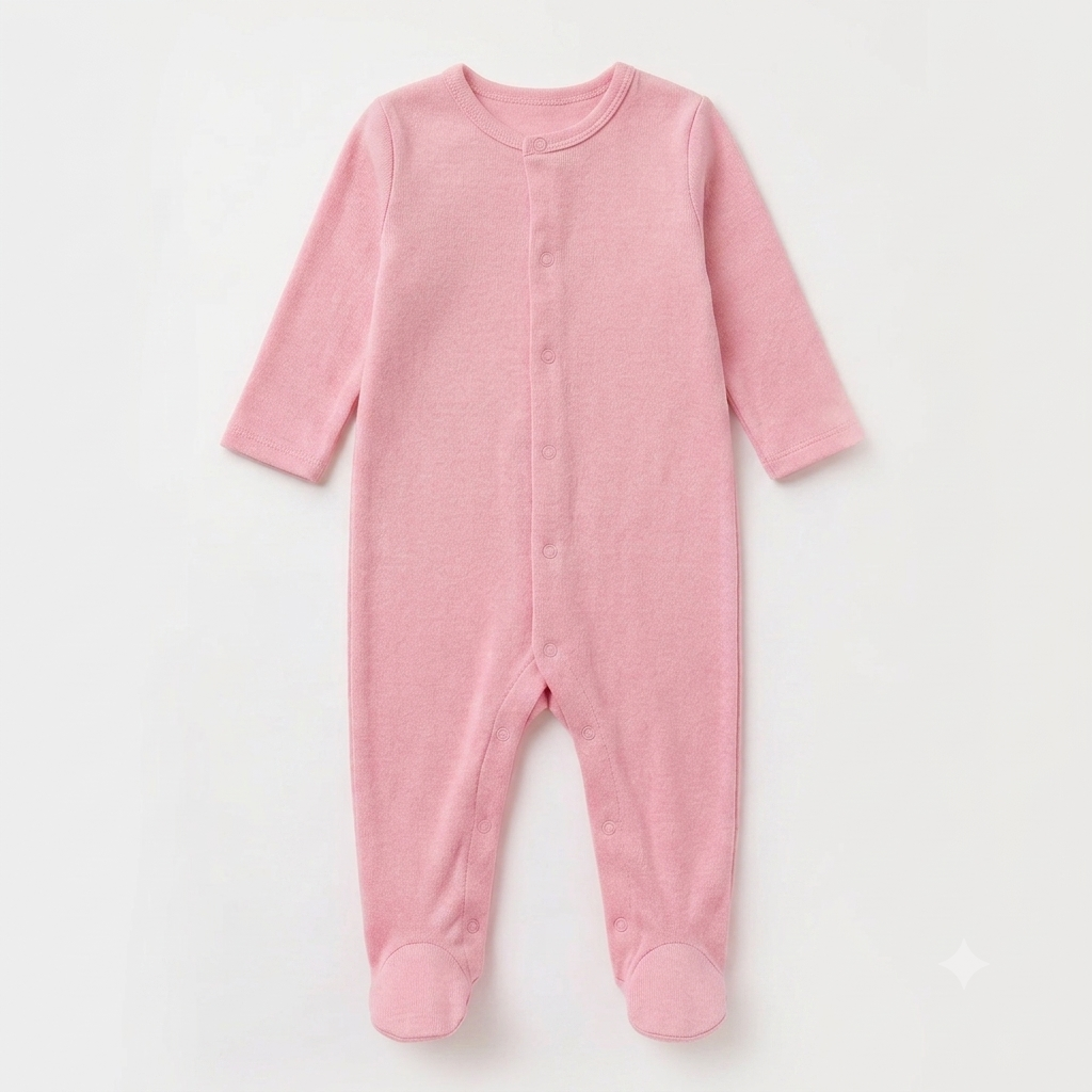 Pure Comfort Cotton Baby Footie Romper – Soft Pink