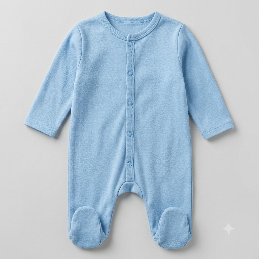 Unisex Light Blue Newborn Footie Onesie – Breathable Organic Cotton Long-Sleeve Baby Sleepsuit