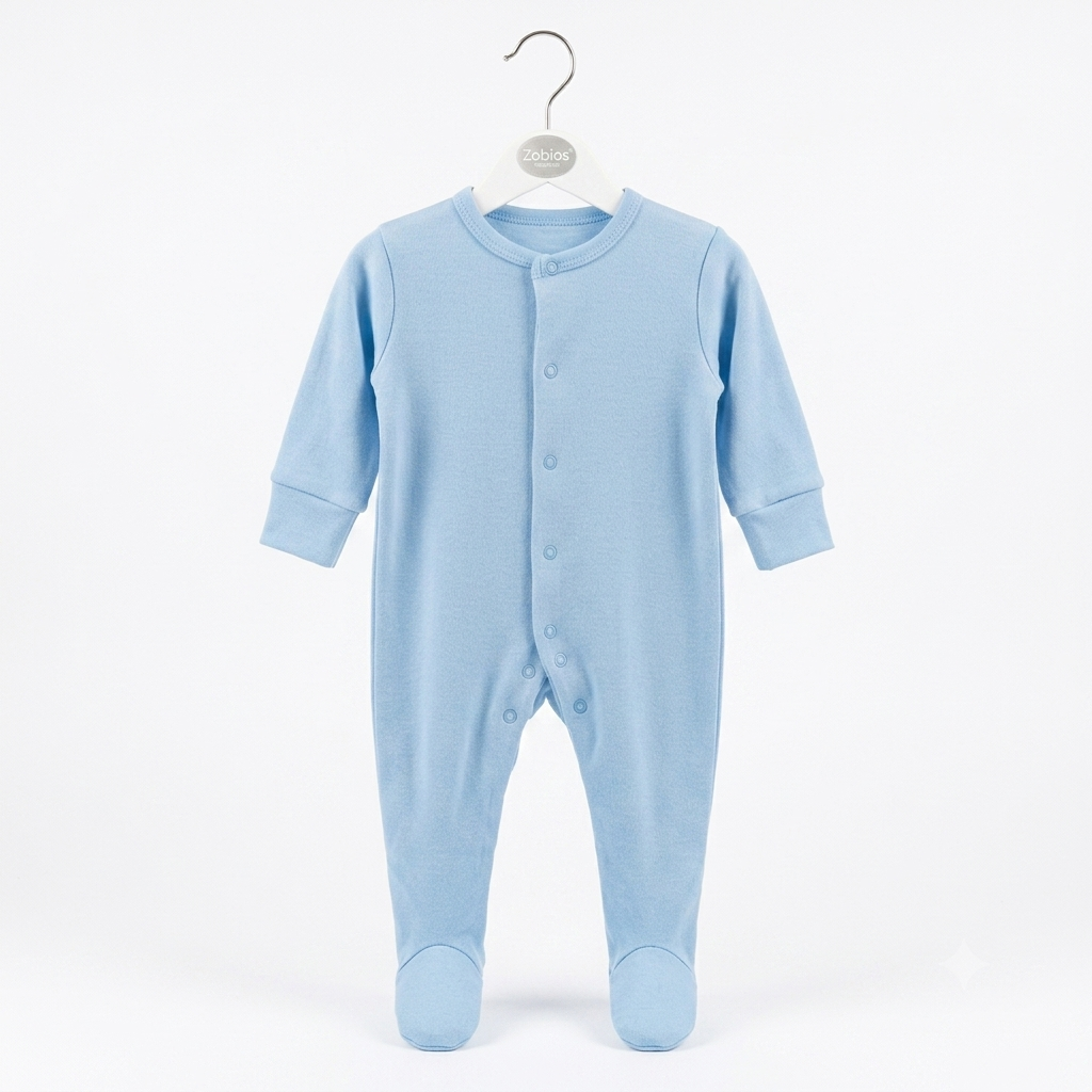 Unisex Light Blue Newborn Footie Onesie – Breathable Organic Cotton Long-Sleeve Baby Sleepsuit
